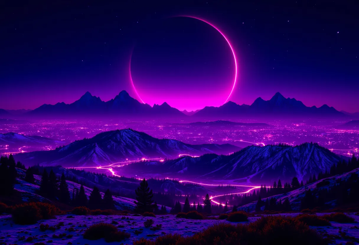 a neon BLKLGHT landscape photo