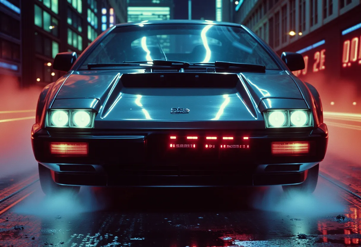 style of 80s cyberpunk, a car