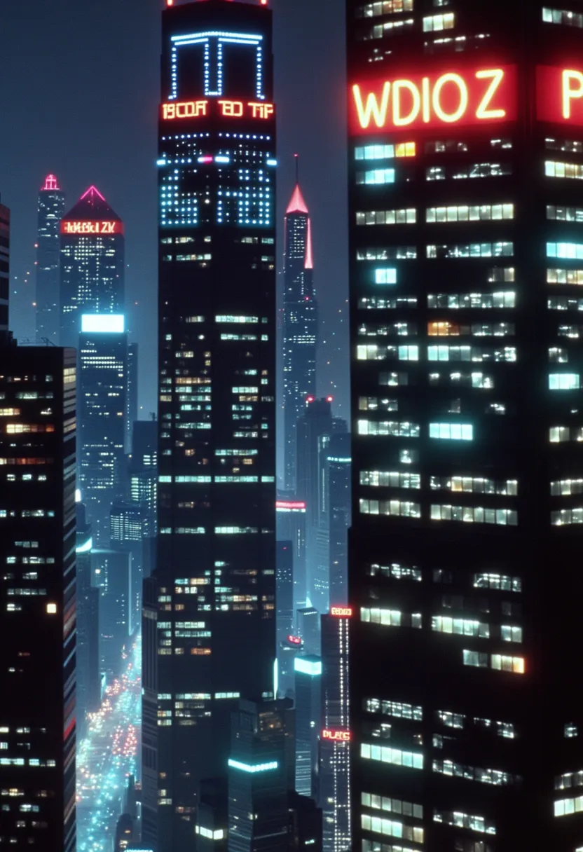 style of 80s cyberpunk, a high-rise