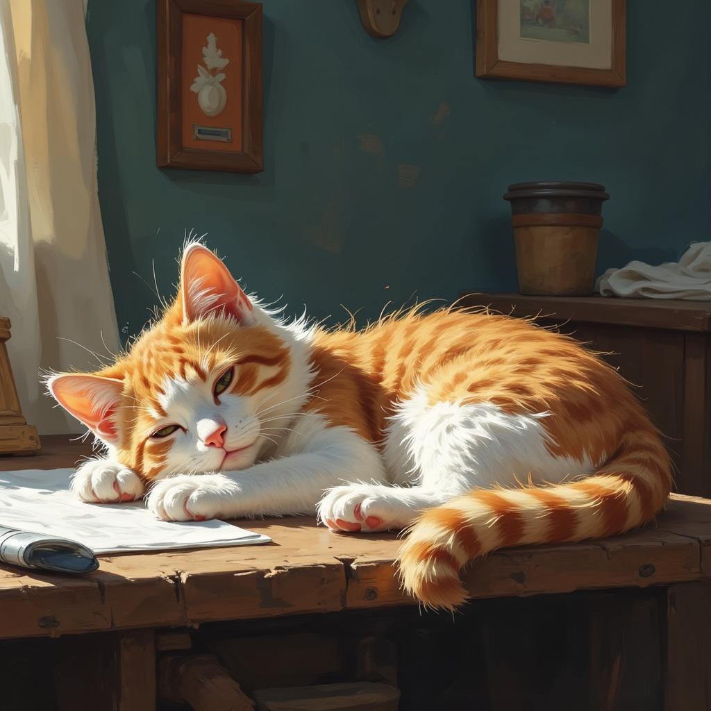 a cat taking a nap on a work table, in the style of BSstyle004